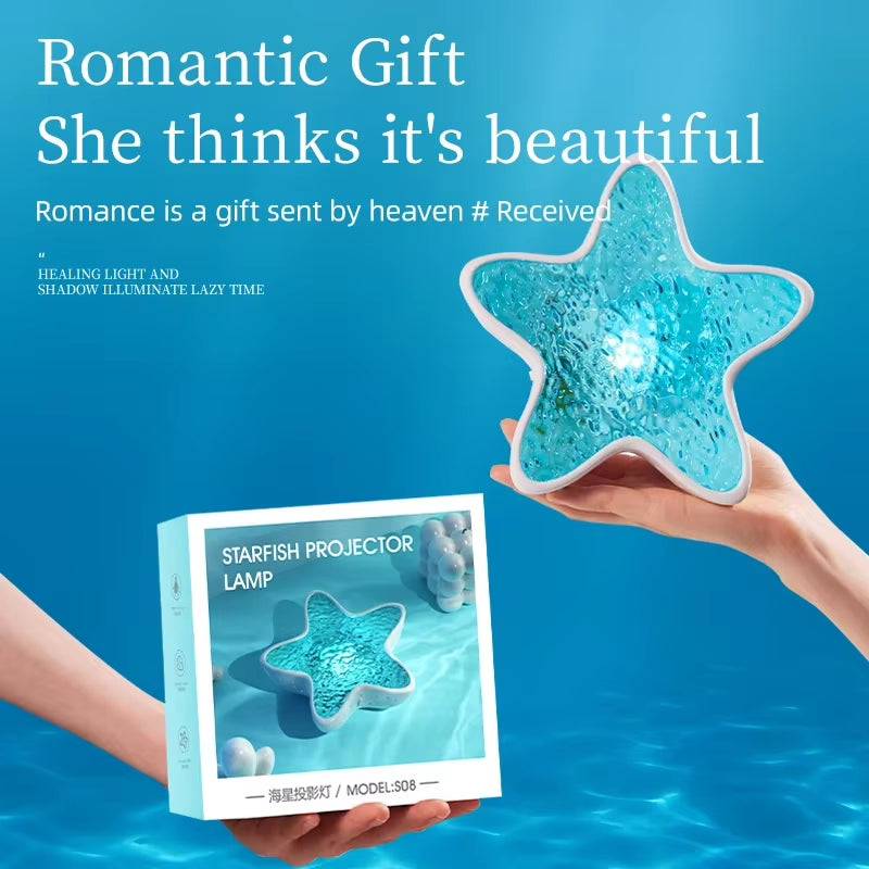 Bedroom Bedside Table Lamp Starfish Led Projector Night Light Rechargeable RGB Ocean Wave Romantic Mood Light Party Room Decor